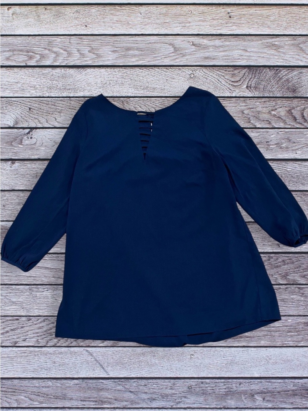 Peach Love California Navy Ladder-Front Tunic small
